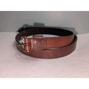 Calvin Klein CK Belt Med 29" Brown Italian Saddle Leather Logo 90s Classic Prep